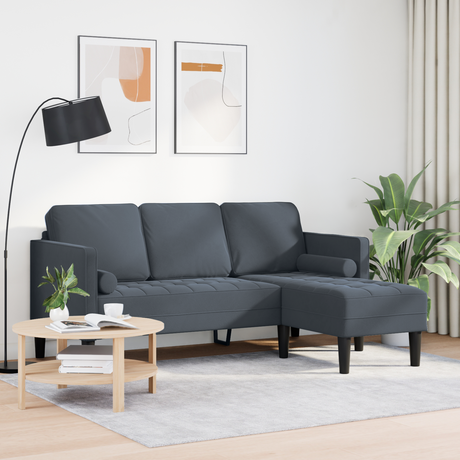 vidaXL Bank 3-zits met poef L-vormig 160 cm fluweel donkergrijs