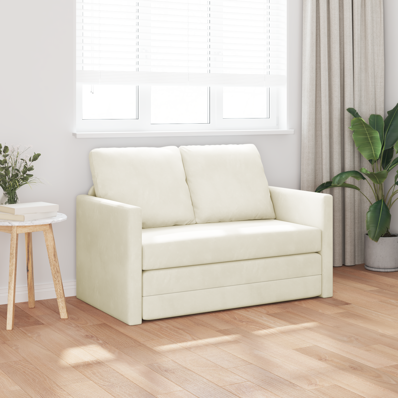 vidaXL Loveseat 2-Zits Crème Stof, Hout 2-Zits Zit Veel Crème Loveseat
