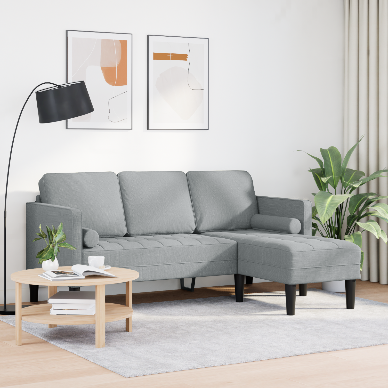vidaXL Bank 3-zits L-vormig 160 cm stof lichtgrijs