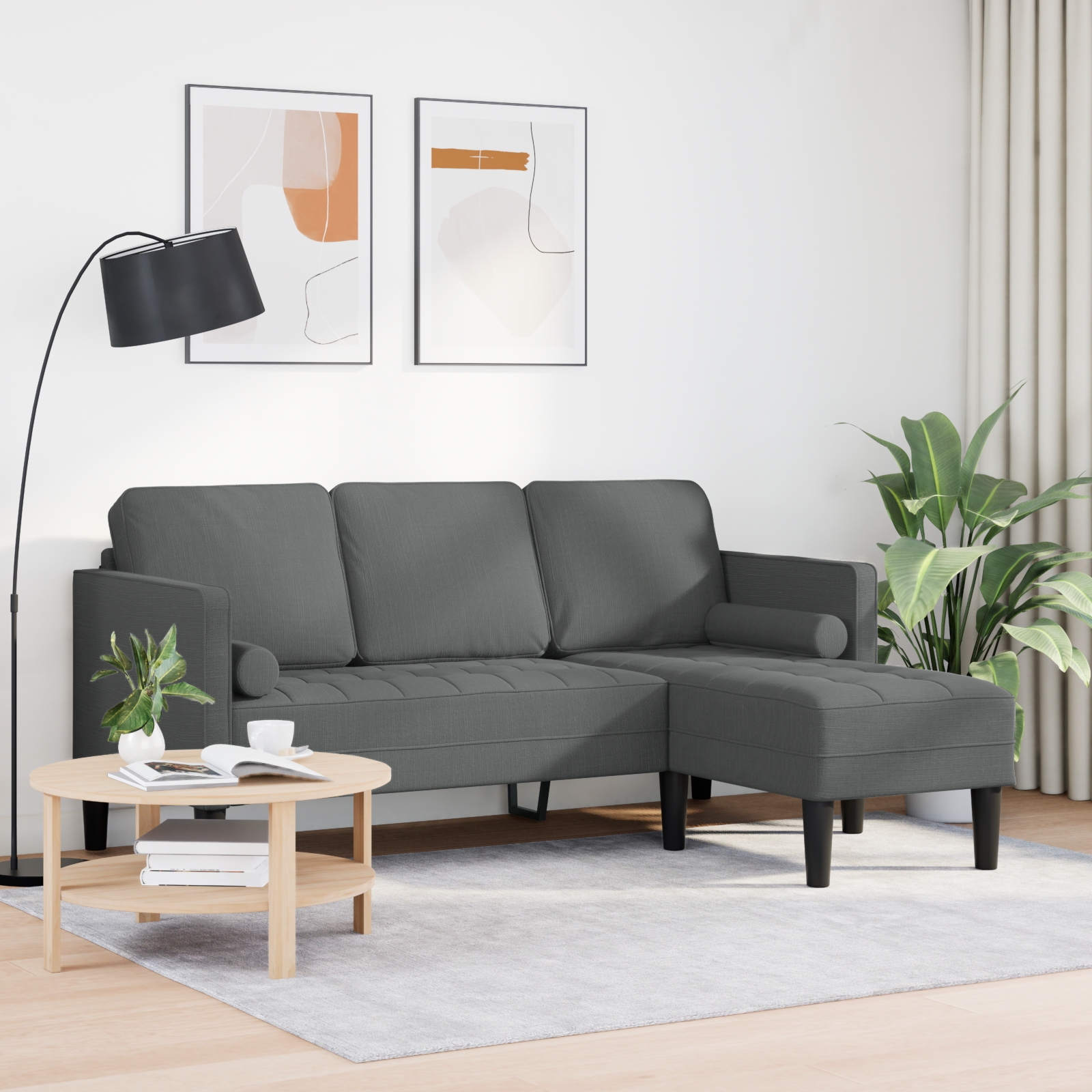 vidaXL Bank 3-zits L-vormig 160 cm stof donkergrijs
