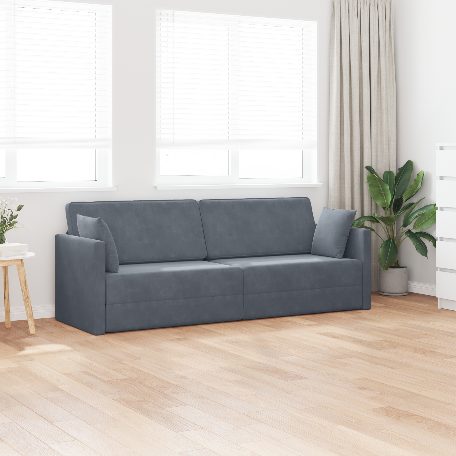 vidaXL ligbed 2-in-1 donkergrijs 213x144x60 cm fluweel