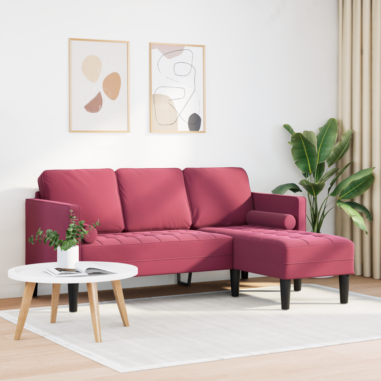 vidaXL Bank 3-zits met poef L-vormig 160 cm fluweel wijnrood