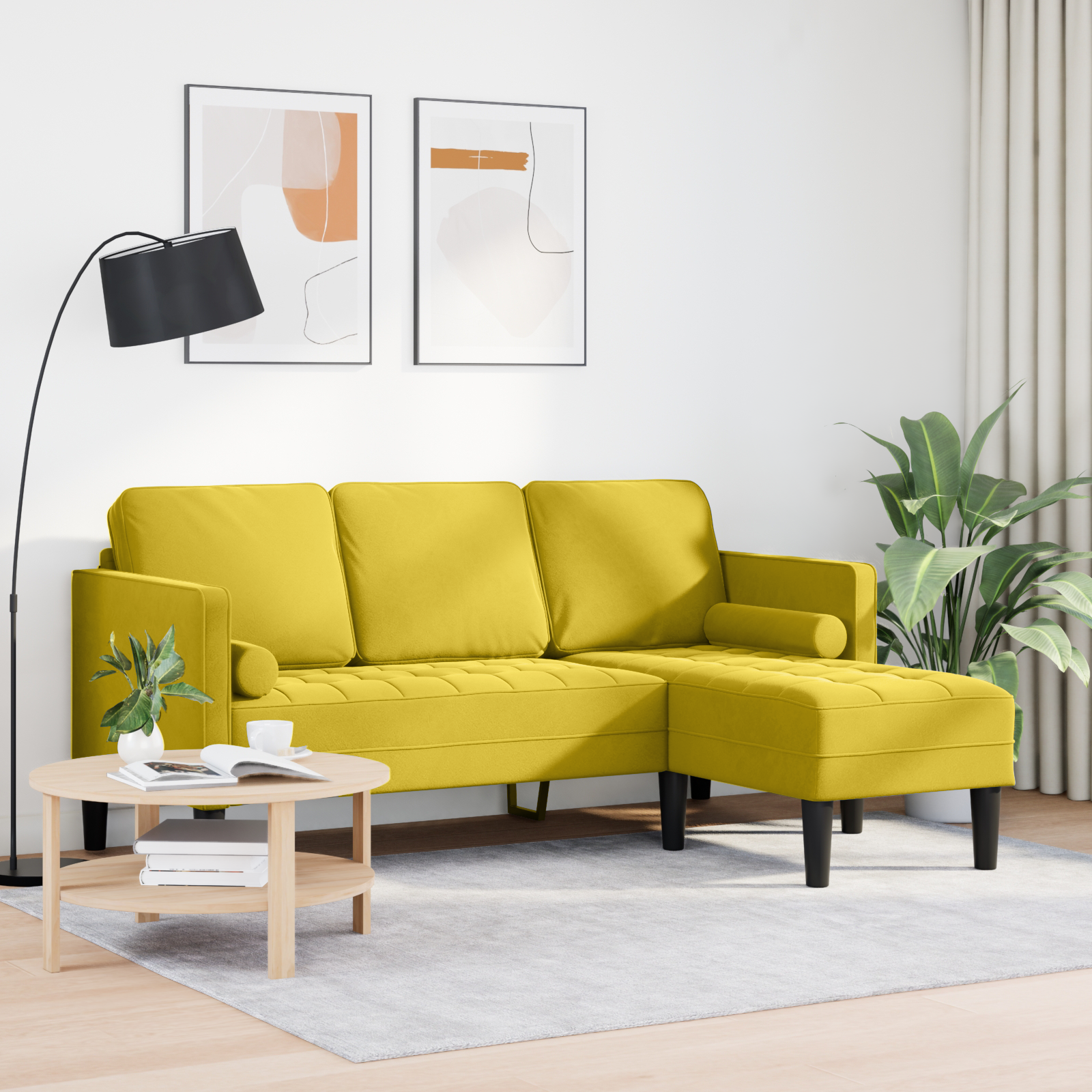 vidaXL L-vormige Bank Geel 173x131x67 cm Velvet