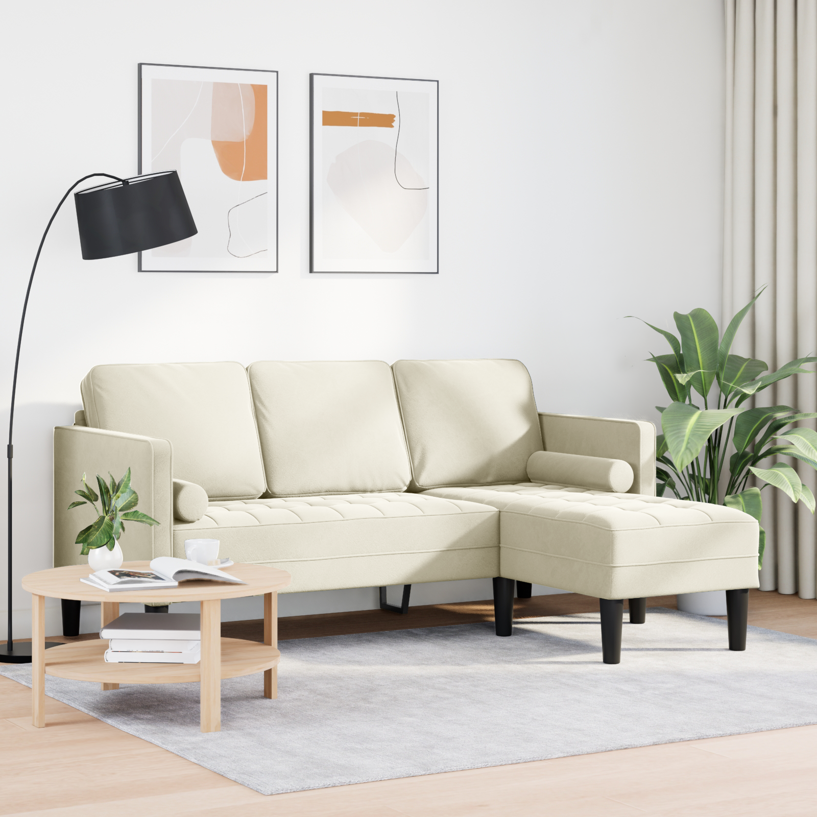 vidaXL L-vormige Bank Crème 173x131x67 cm Velvet