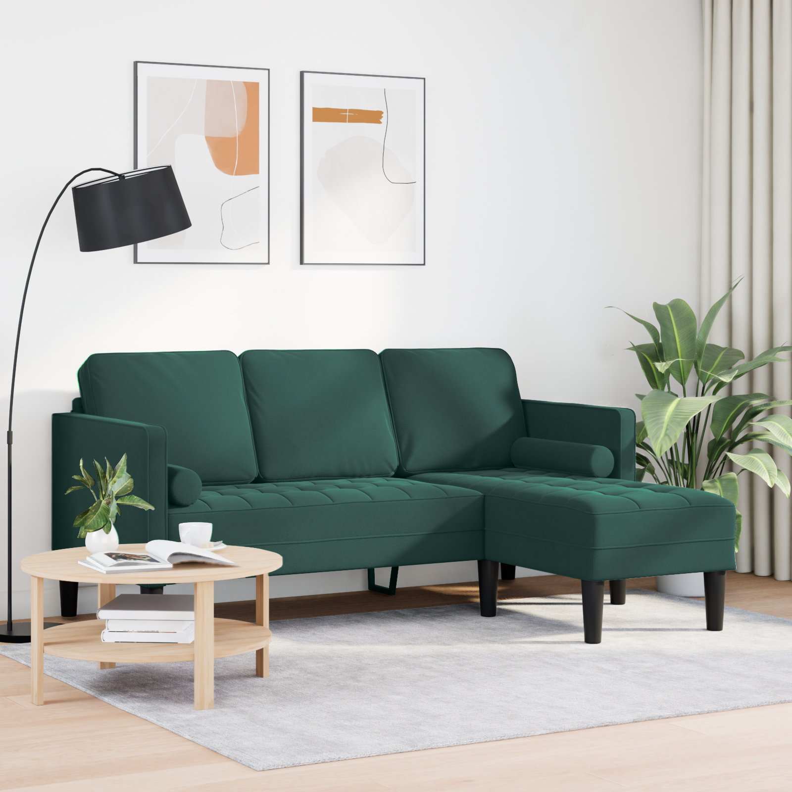vidaXL Bank 3-zits met poef L-vormig 160 cm fluweel donkergroen
