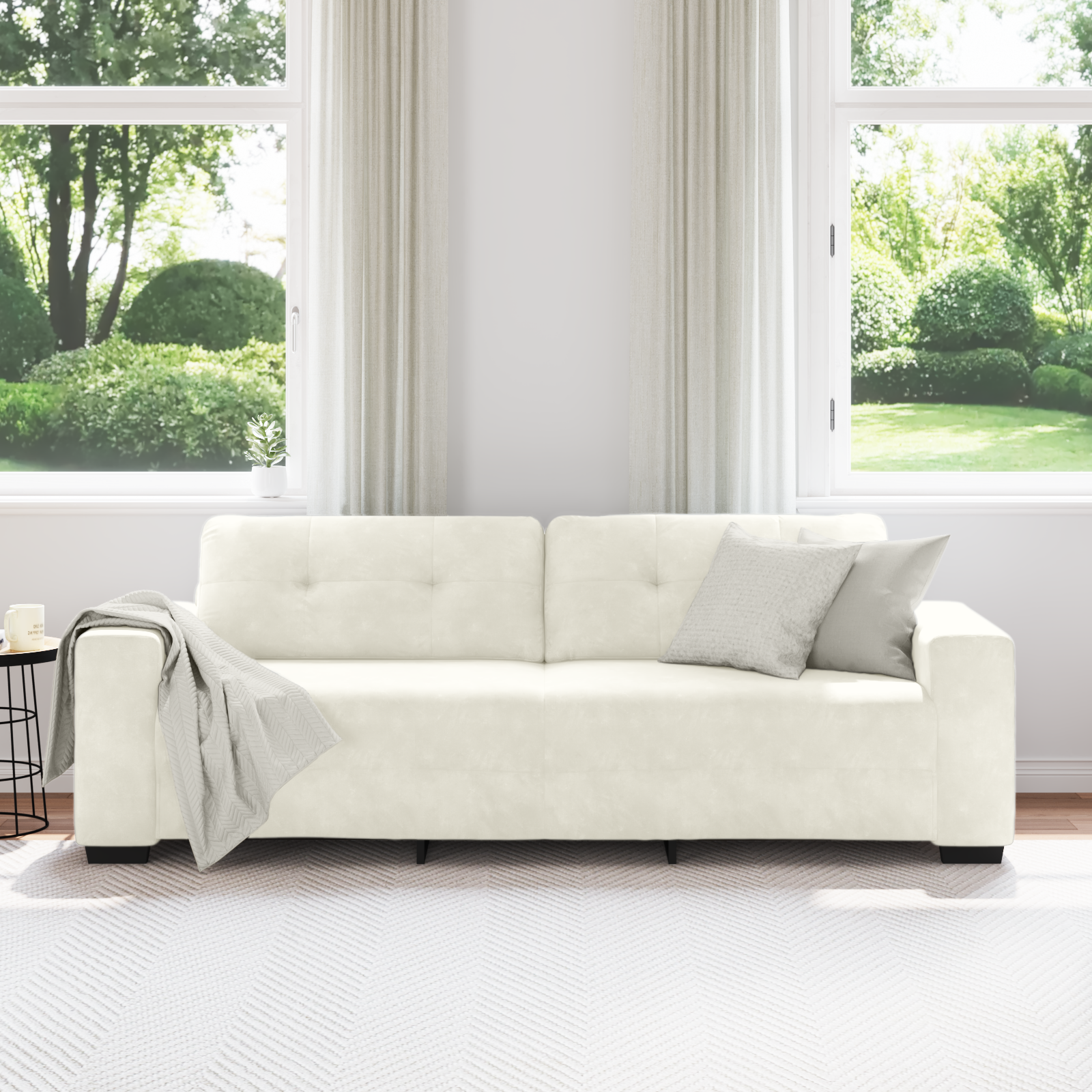 vidaXL Bank 3-zits 180 cm fluweel crèmekleurig