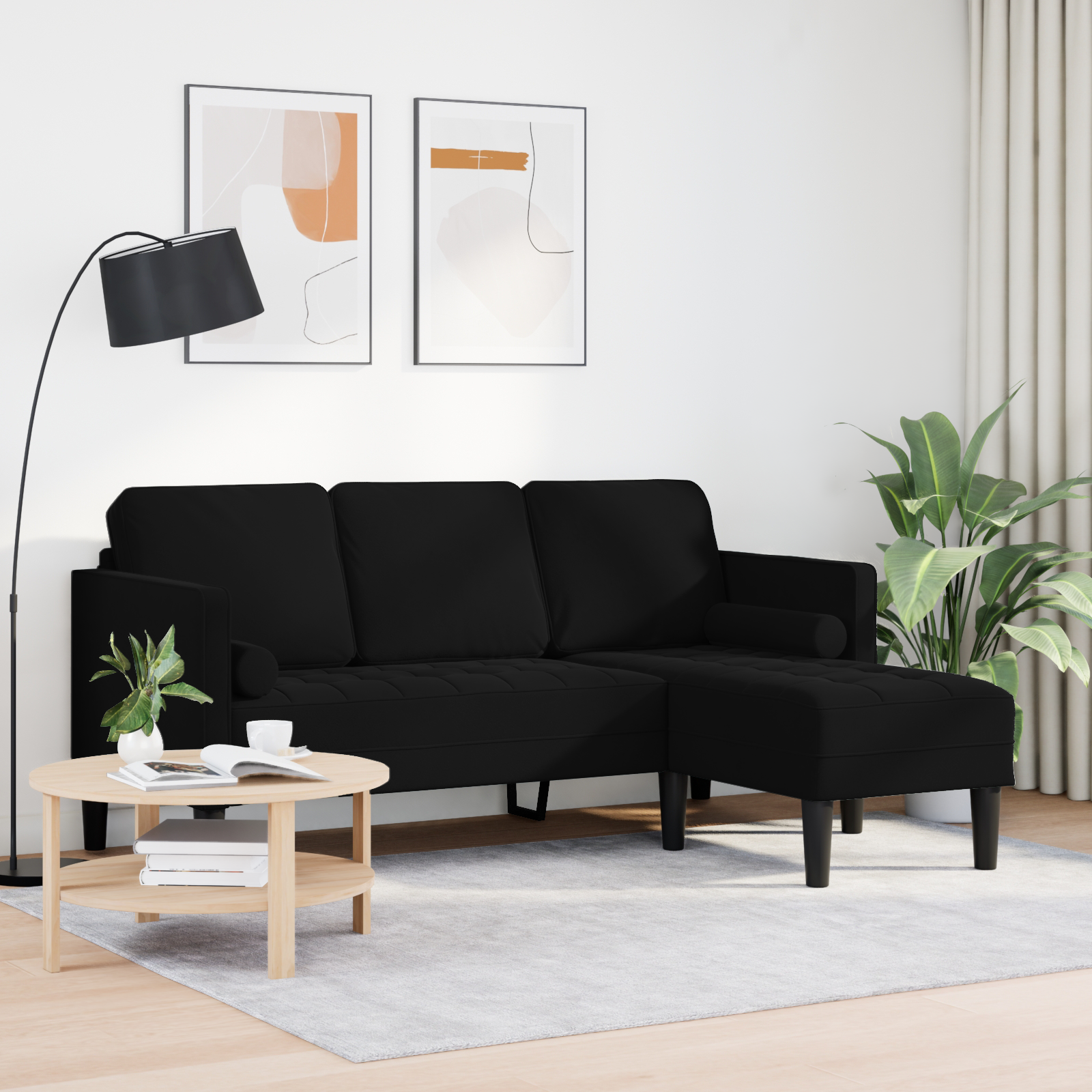 vidaXL Bank 3-zits met poef L-vormig 160 cm fluweel zwart