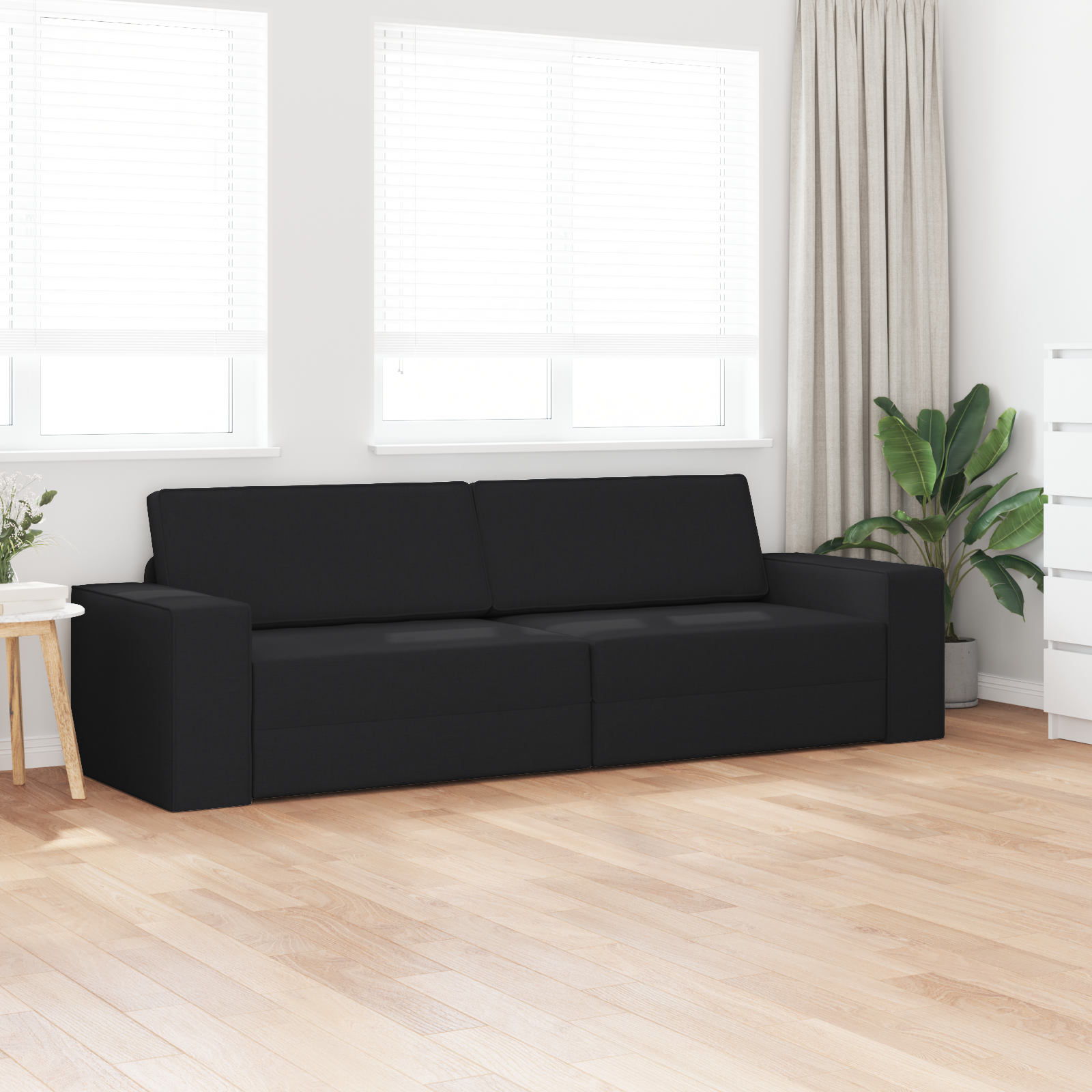 vidaXL Vloersofa Bed 2-in-1 Zwart 245x150x60,5 cm Stof
