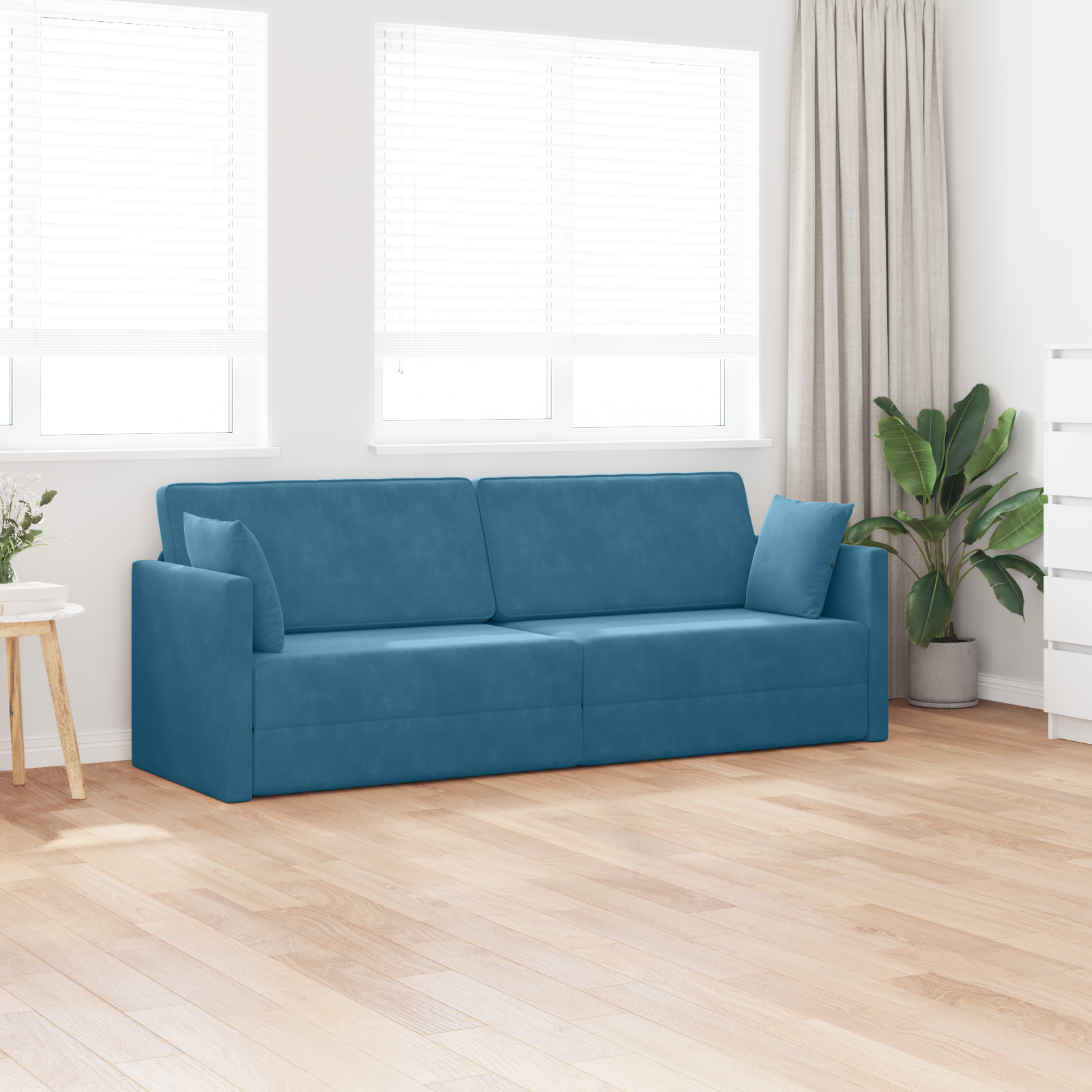vidaXL Vloersofa Bed 2-in-1 Blauw 213x144x60 cm Fluweel