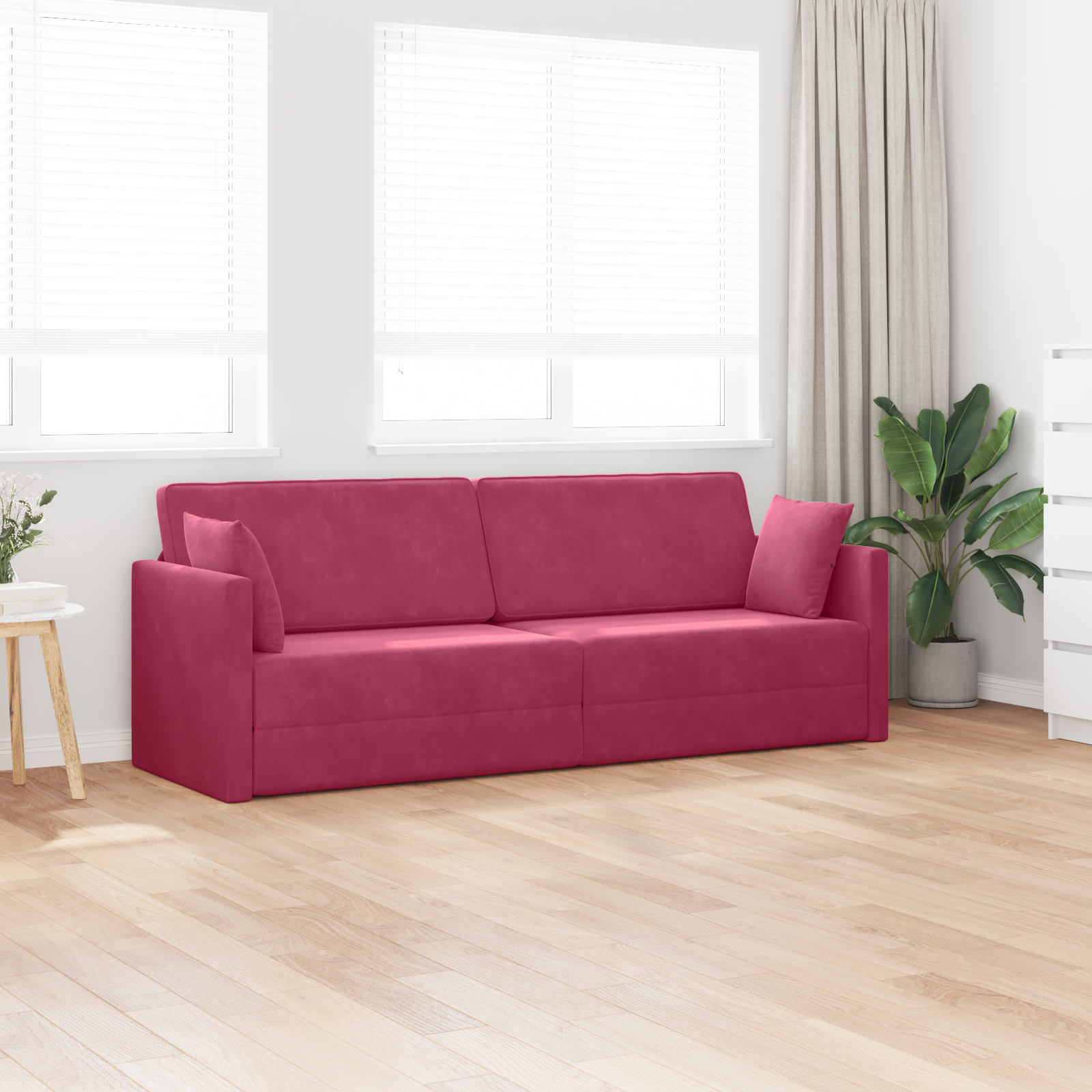 vidaXL Vloersofa Bed 2-in-1 Wijnrood 213x144x60 cm Velvet