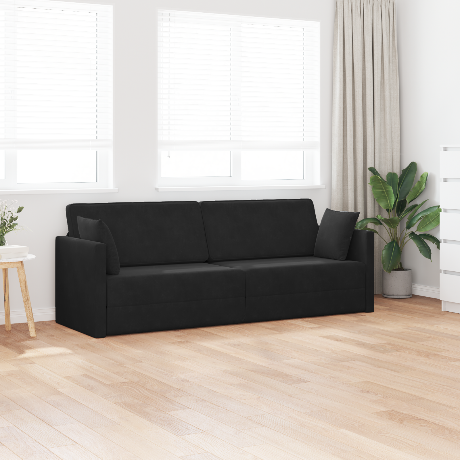 vidaXL Vloersofa Bed 2-in-1 Zwart 213x144x60 cm Velvet