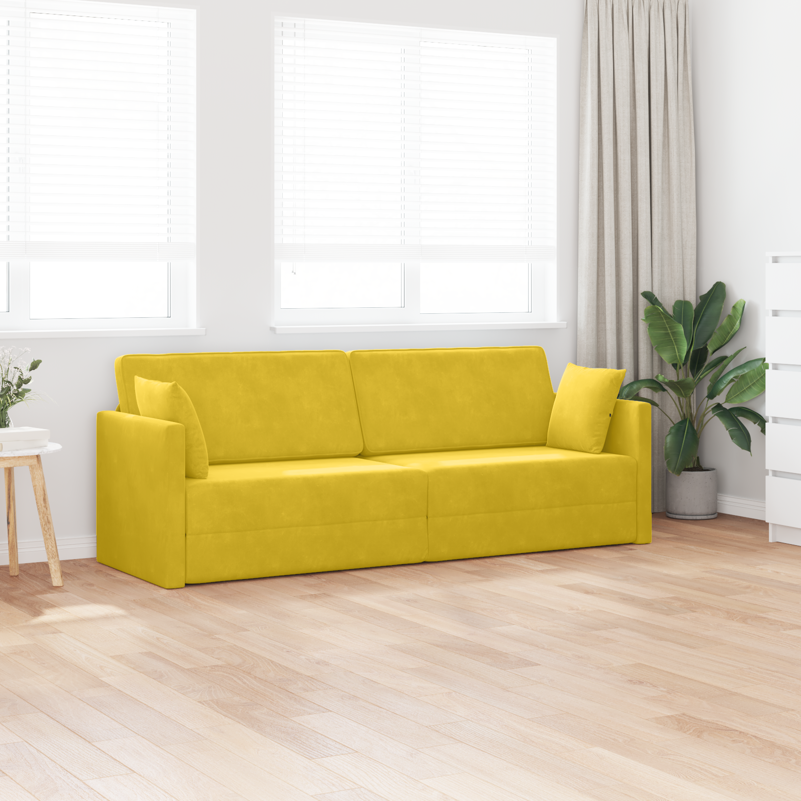 vidaXL Vloersofa Bed 2-in-1 Geel 213x144x60 cm Velvet