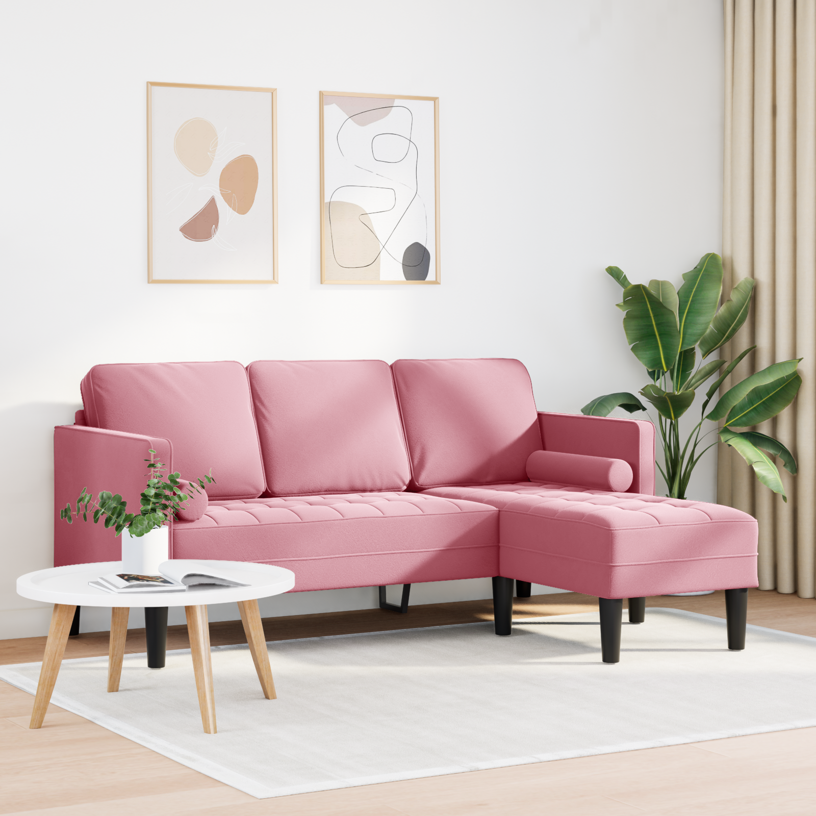 vidaXL Bank 3-zits met poef L-vormig 160 cm fluweel lichtroze