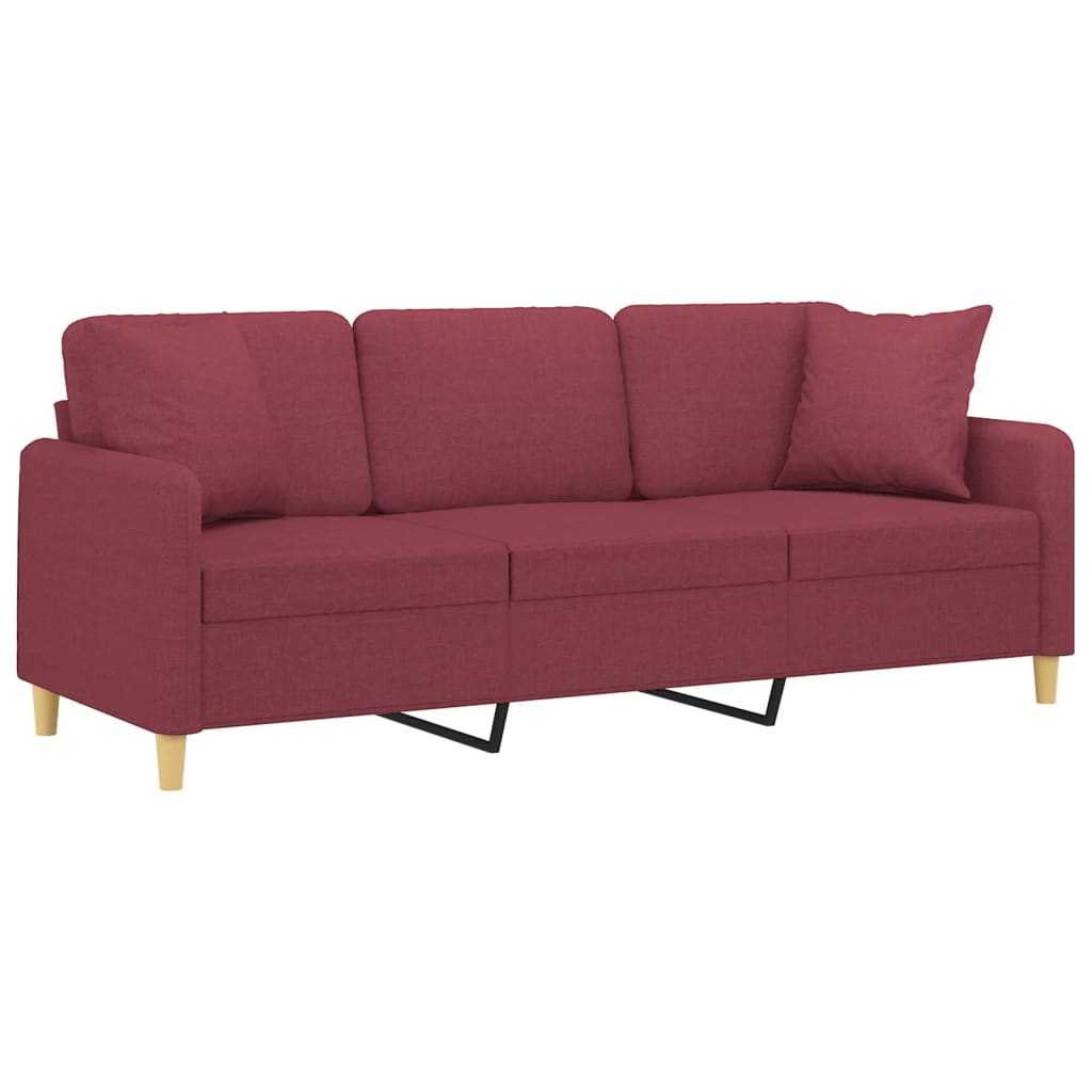 vidaXL Driezitsbank met sierkussens 180 cm stof wijnrood