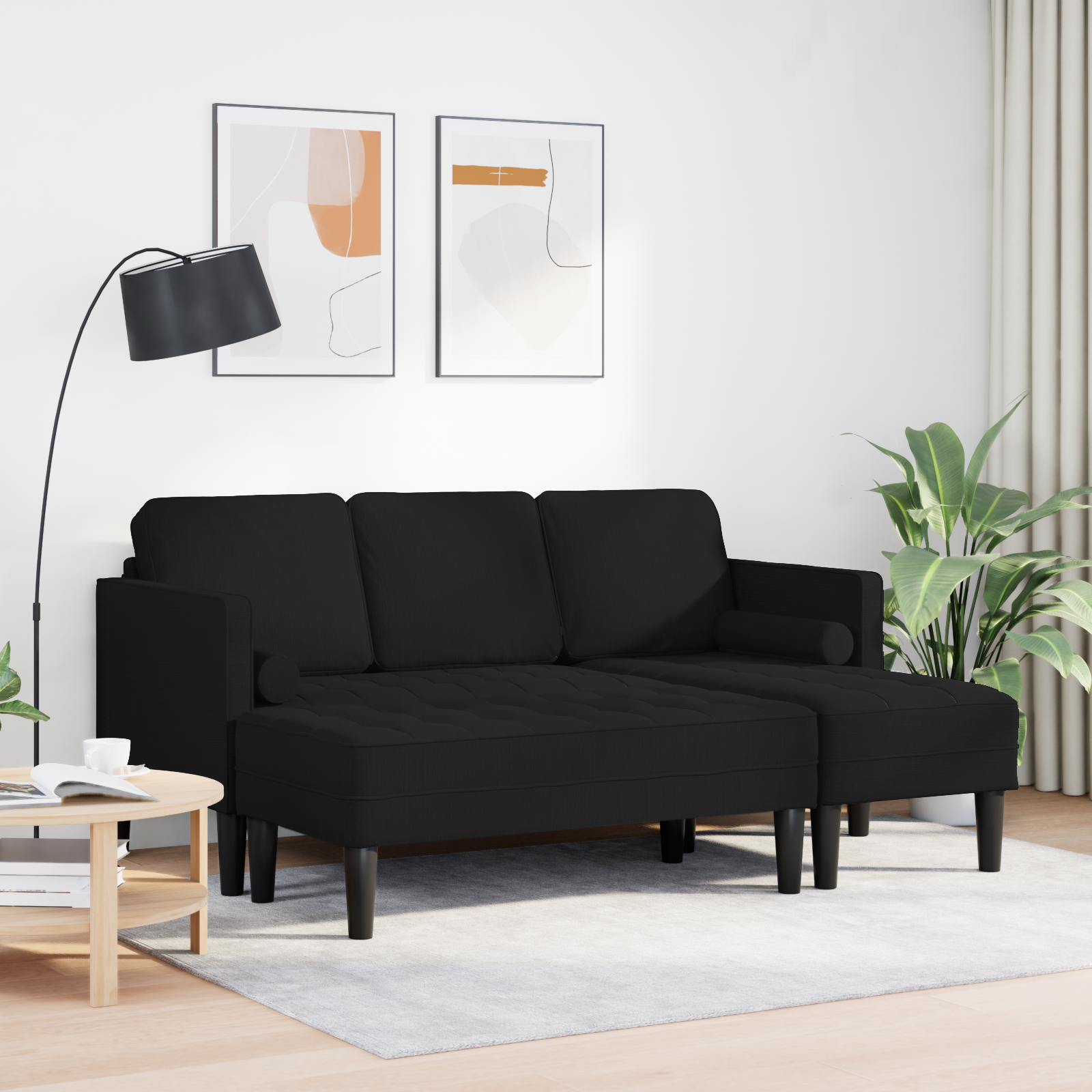 vidaXL 2-delige ligbedset met kussens zwart stof