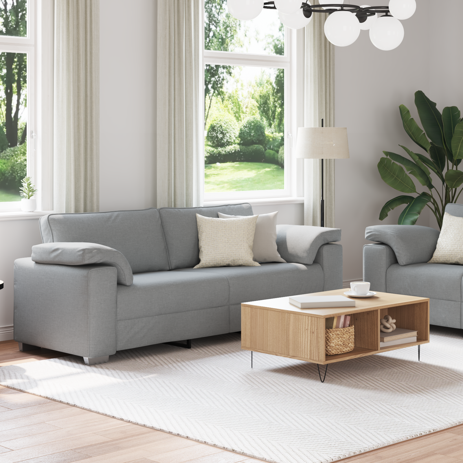 vidaXL 2-delige Sofaset met kussens in lichtgrijze stof