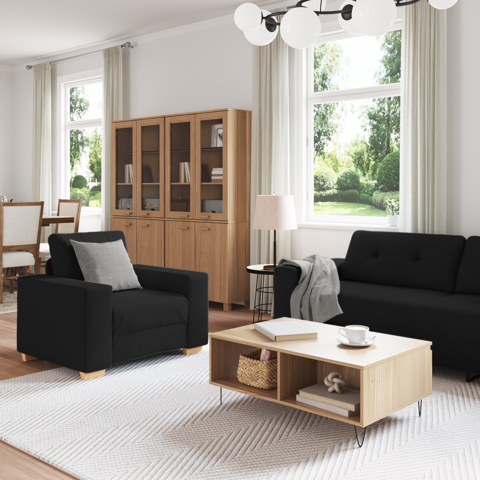 vidaXL 3-delig sofa set met kussens in zwarte stof