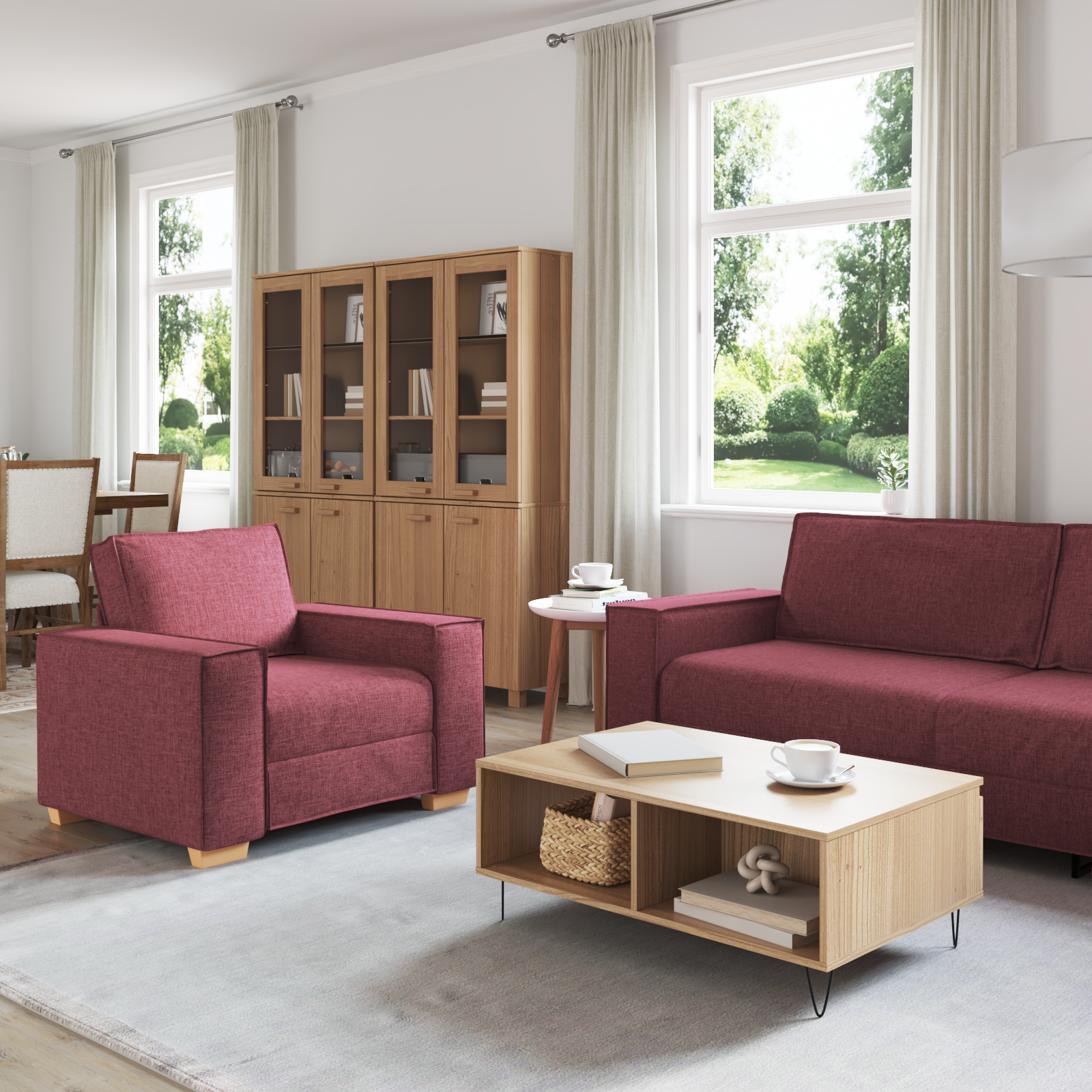 vidaXL 3-delige Sofaset met Kussens in Wijnrood Stof