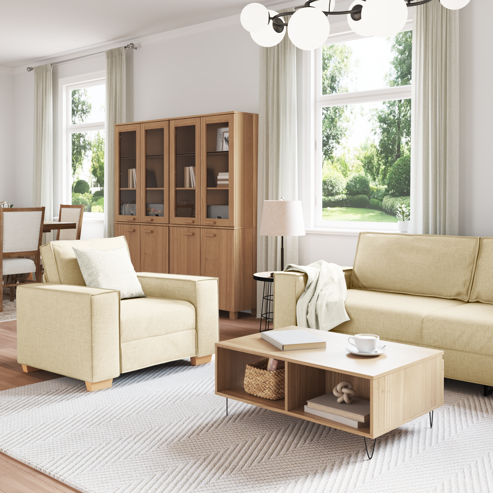 vidaXL 3-delige ligbed set met kussens in crème stof