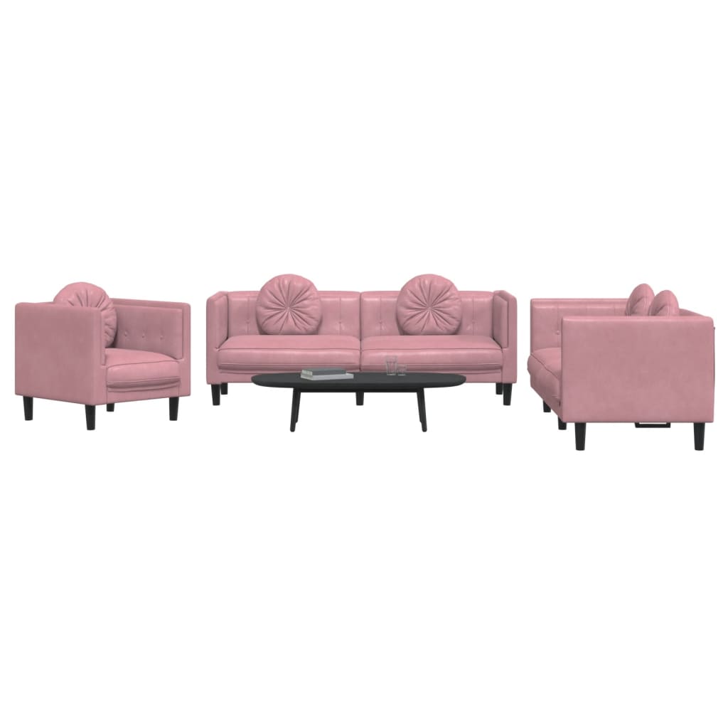 vidaXL 3-delige Loungeset met kussens fluweel roze