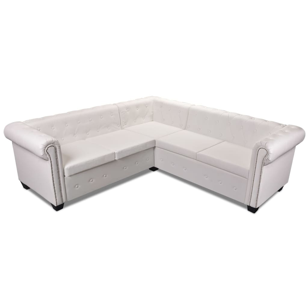 vidaXL Hoekbank 5-zits Chesterfield-stijl kunstleer wit