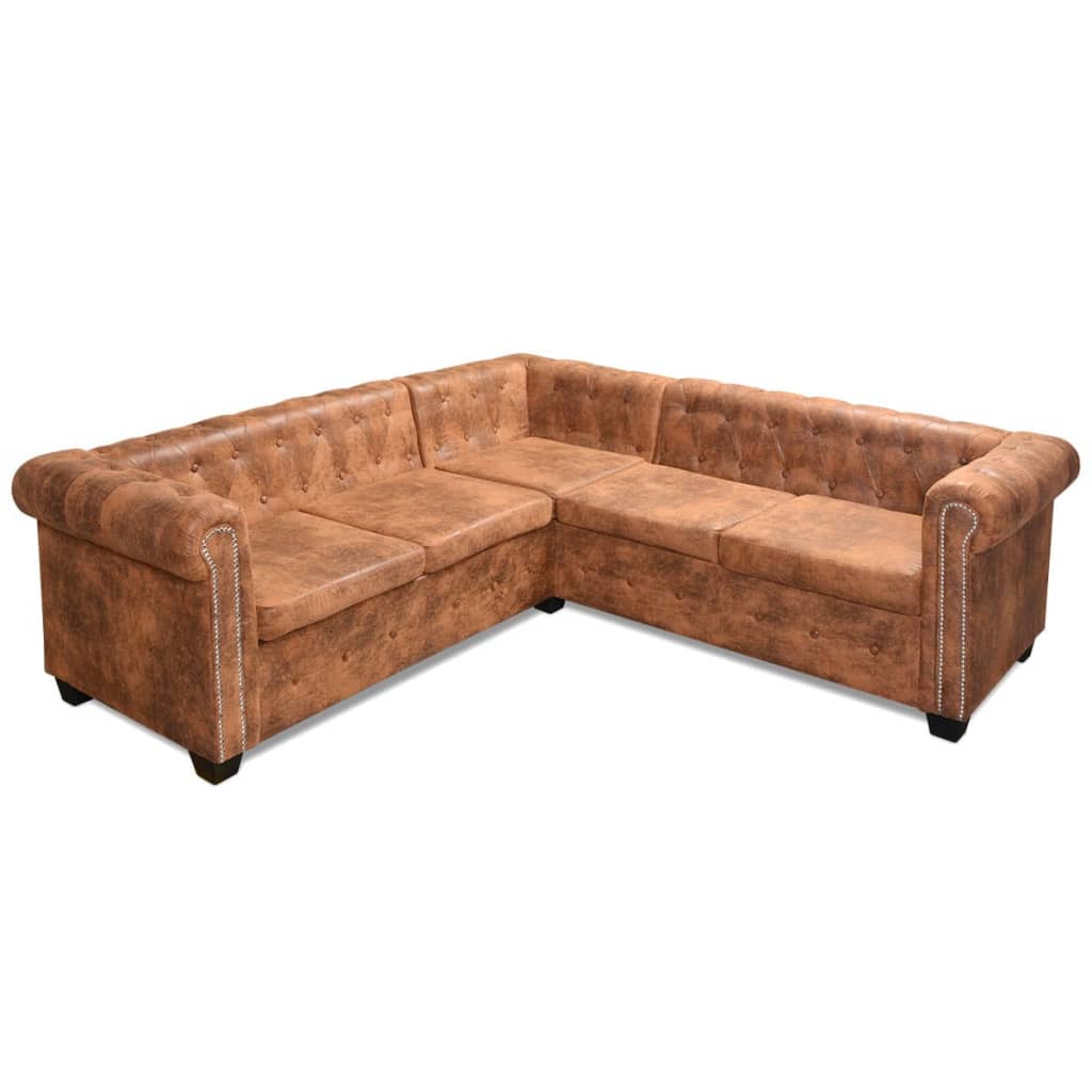 vidaXL Hoekbank 5-zits Chesterfield-stijl kunstleer bruin