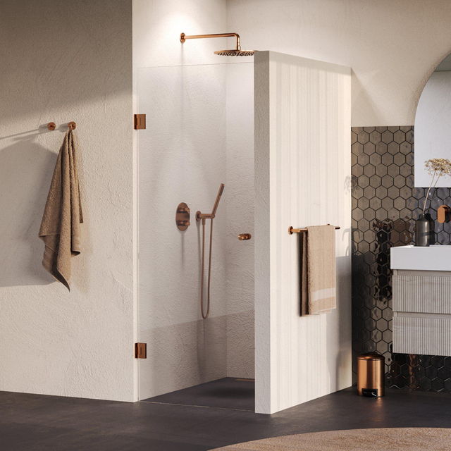 Brauer Void Carving Nisdeur - 60x200cm - draaideur - glascoating - omkeerbaar - helder glas - geborsteld koper PVD GS-VOCN1H60200GK