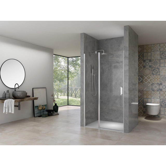 Van Rijn Products ST02 Nisdeur - 88x200cm - helder glas - dikte 6mm - met vast deel - incl. glasbehandeling - chroom ST02LP30090