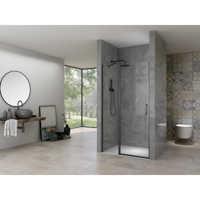 Van Rijn Products ST02 Nisdeur - 120x200cm - helder glas - dikte 6mm - met vast deel - incl. glasbehandeling - zwart mat ST02LP300120ZW