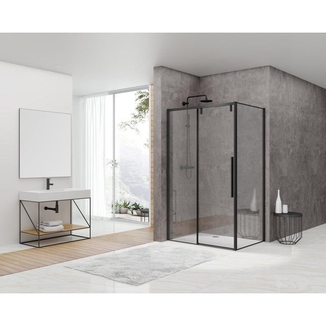 Van Rijn Products ST06 Softclose schuifdeur - 118.5x200cm - helder glas - dikte 8mm - tbv hoekcabine - incl. greep - zwart ST06350120ZW