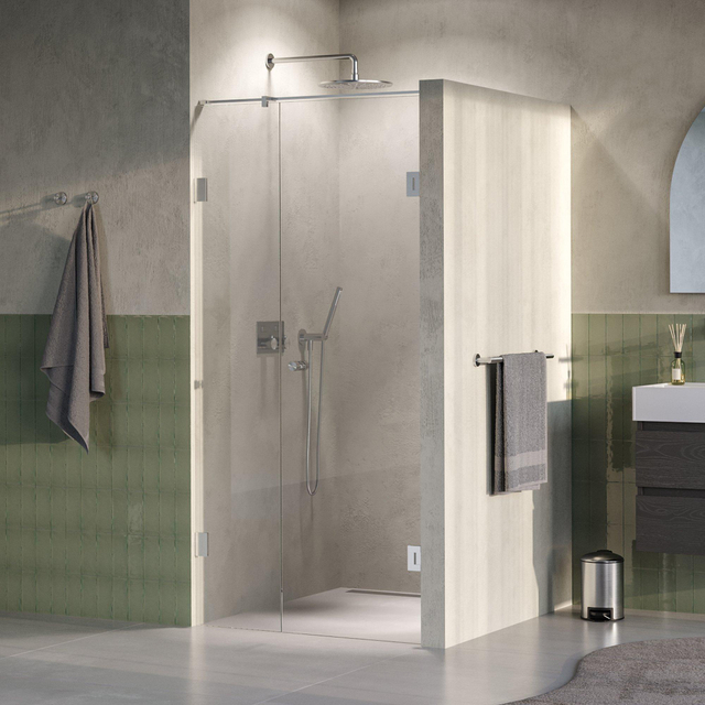 Brauer Void Carving Nisdeur - 2-delig - 100x200cm - 60cm draaideur aan muur - glascoating - omkeerbaar - helder glas - Geborsteld RVS PVD GS-VOCN2H6040200NG
