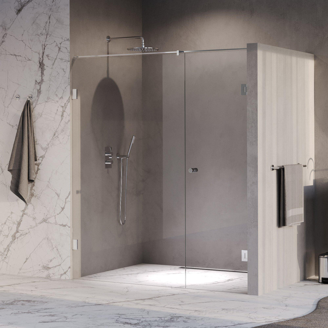 Brauer Void Carving Nisdeur - 2-delig - 180x200cm - 70cm draaideur aan muur - glascoating - omkeerbaar - helder glas - Chroom GS-VOCN2H70110200CE