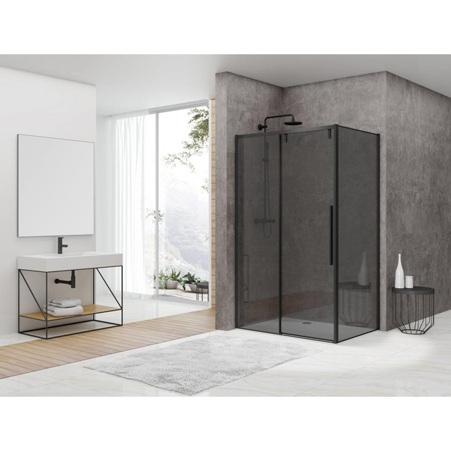 Van Rijn Products ST06 Softclose schuifdeur - 118.5x200cm - rookglas - dikte 8mm - tbv hoekcabine - incl. greep - zwart ST06350120ZWGR