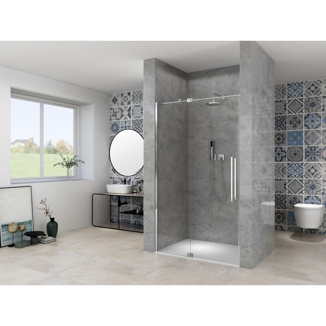 Van Rijn Products ST08 Nis Draaideur - 100x200c - helder glas - dikte 8mm - 2 delig - muurprofiel - stabilisatiestang - Chroom ST08300100HECH