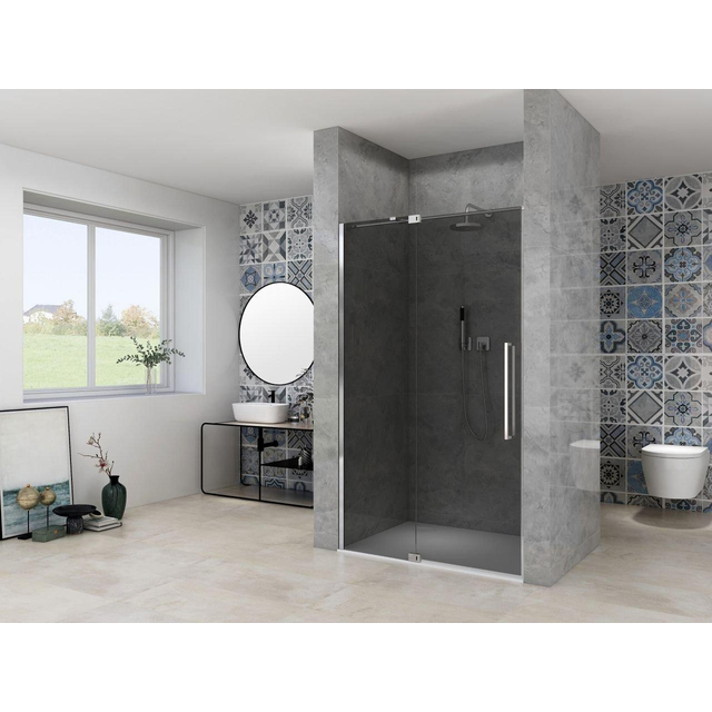 Van Rijn Products ST08 Nis Draaideur - 90x200cm - grijs rookglas - dikte 8mm - 2 delig - muurprofiel - stabilisatiestang - Chroom ST0830090GRCH