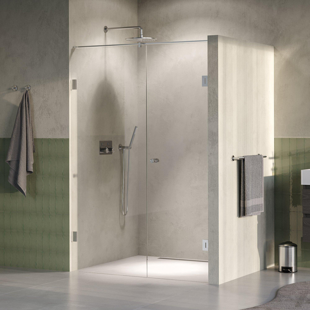 Brauer Void Carving Nisdeur - 2-delig - 130x200cm - 60cm draaideur aan muur - glascoating - omkeerbaar - helder glas - Geborsteld RVS PVD GS-VOCN2H6070200NG