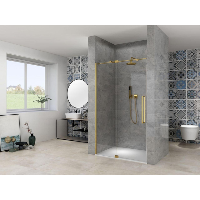 Van Rijn Products ST08 Nis draaideur - 120x200cm - helder glas - dikte 8mm - 2 delig - muurprofiel - stabilisatiestang - Messing ST08300120HESB