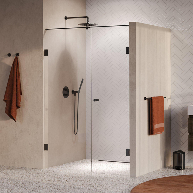 Brauer Void Carving Nisdeur - 2-delig - 140x200cm - 70cm draaideur aan muur - glascoating - omkeerbaar - helder glas - geborsteld gunmetal PVD GS-VOCN2H7070200GM