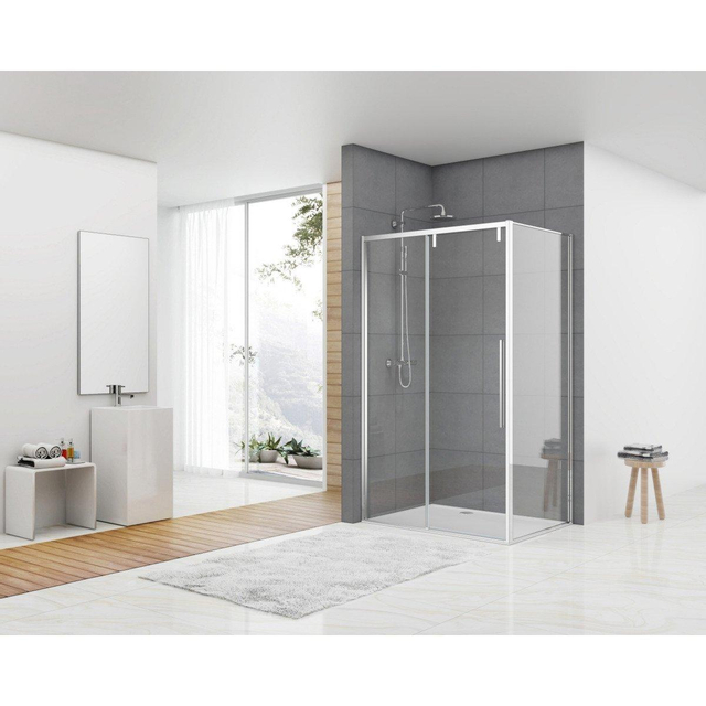 Van Rijn Products ST06 Softclose schuifdeur - 138.5x200cm - helder glas - dikte 8mm - tbv hoekcabine - incl. greep - chroom ST06350140