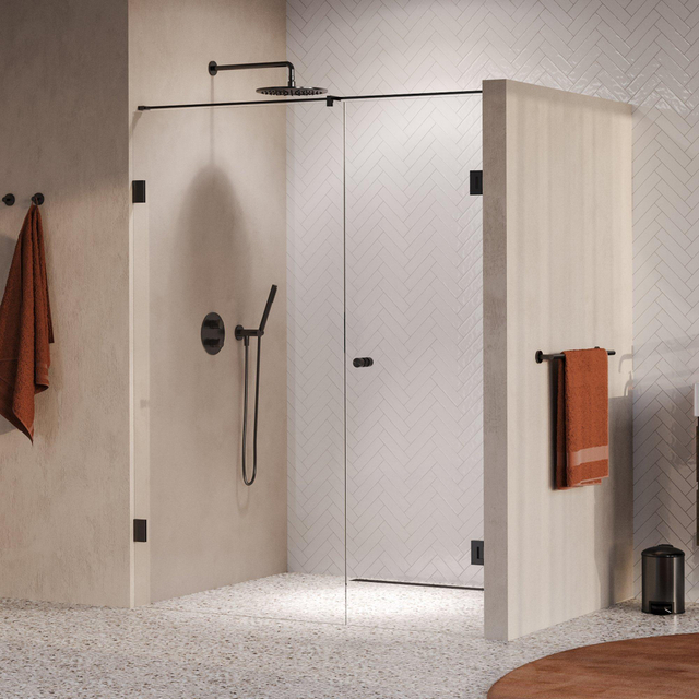 Brauer Void Carving Nisdeur - 2-delig - 150x200cm - 70cm draaideur aan muur - glascoating - omkeerbaar - helder glas - geborsteld gunmetal PVD GS-VOCN2H7080200GM