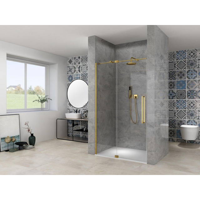 Van Rijn Products ST08 Nis draaideur - 100x200cm - helder glas - dikte 8mm - 2 delig - muurprofiel - stabilisatiestang - Messing ST08300100HESB
