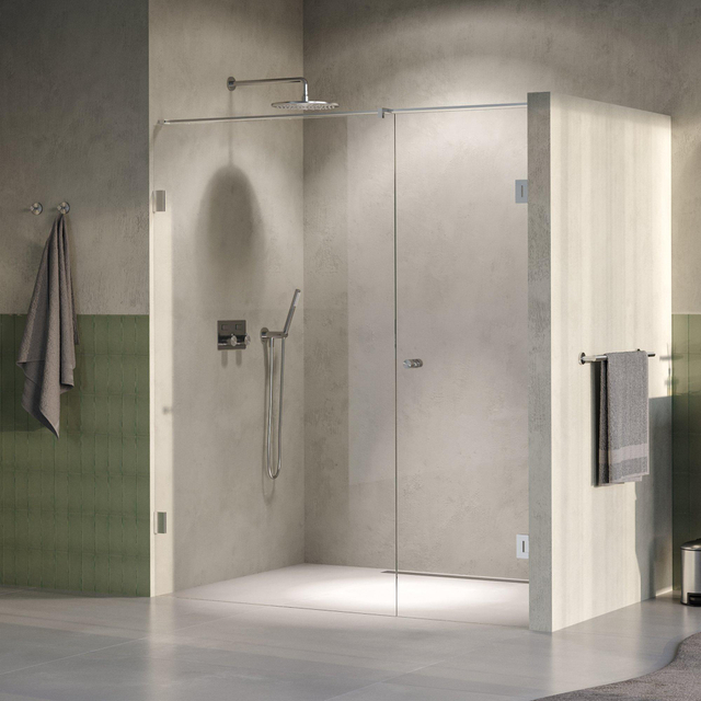 Brauer Void Carving Nisdeur - 2-delig - 170x200cm - 70cm draaideur aan muur - glascoating - omkeerbaar - helder glas - Geborsteld RVS PVD GS-VOCN2H70100200NG