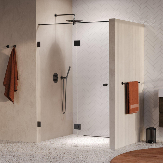 Brauer Void Carving Nisdeur - 2-delig - 130x200cm - 60cm draaideur aan glas - glascoating - omkeerbaar - helder glas - geborsteld gunmetal PVD GS-VOCN3H6070200GM