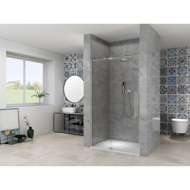 Van Rijn Products ST08 Nis Draaideur - 130x200cm - helder glas - dikte 8mm - 2 delig - muurprofiel - stabilisatiestang - RVS ST08300130HEBN