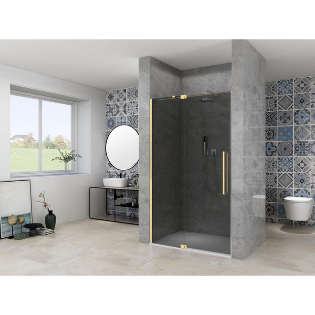 Van Rijn Products ST08 Nis draaideur - 120x200cm - grijs rookglas - dikte 8mm - 2 delig - muurprofiel - stabilisatiestang - Messing ST08300120GRSB