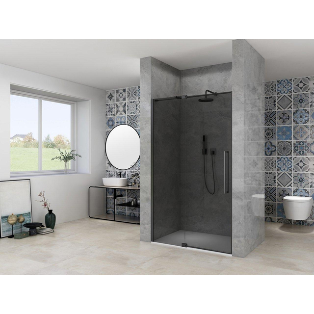 Van Rijn Products ST08 Nis Draaideur - 130x200cm - grijs rookglas - dikte 8mm - 2 delig - muurprofiel - stabilisatiestang - Zwart ST08300130GRZW