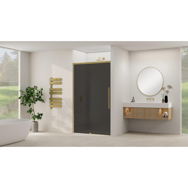 Van Rijn Products ST09 Schuifdeur vast deel - 117.5x200cm - grijs rookglas - soft-close - incl. Messing Geborsteld ST09300120GRSB