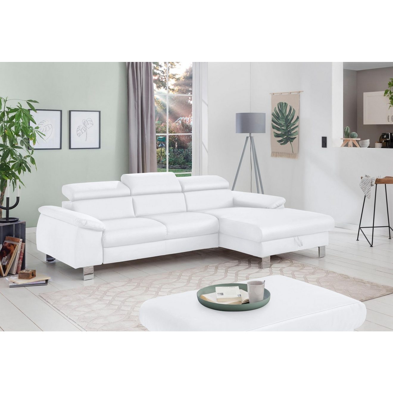COTTA Hoekbank Komaris L-vorm met hoofdeindeverstelling keuze met bedfunctie, bedlade & verlichting