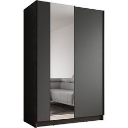 Meubella Kledingkast Salta - Zwart - 120 cm - Met spiegel