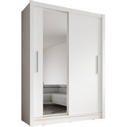 Meubella Kledingkast Bazarre - Wit - 155 cm - Met spiegel
